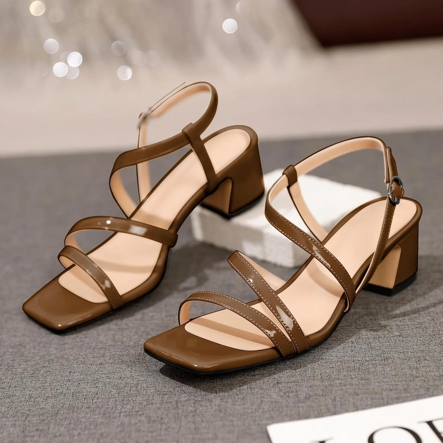 Zamikoo Heeled Sandals for Women, Open Toe Strappy Block Chunky Heels, Slingback Square Toe Heels, Low Heel Sandals for Wedding Party Dress Work 2 Inches