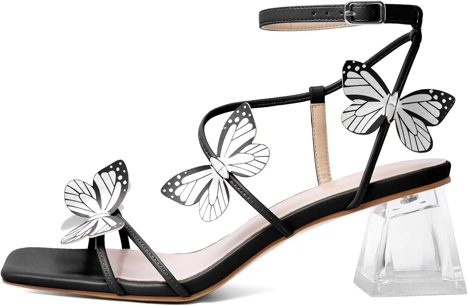 Zamikoo Women's Heeled Sandals Square Open Toe Ankle Strap Block Heels Strappy Clear Heels Chunky Low Heels