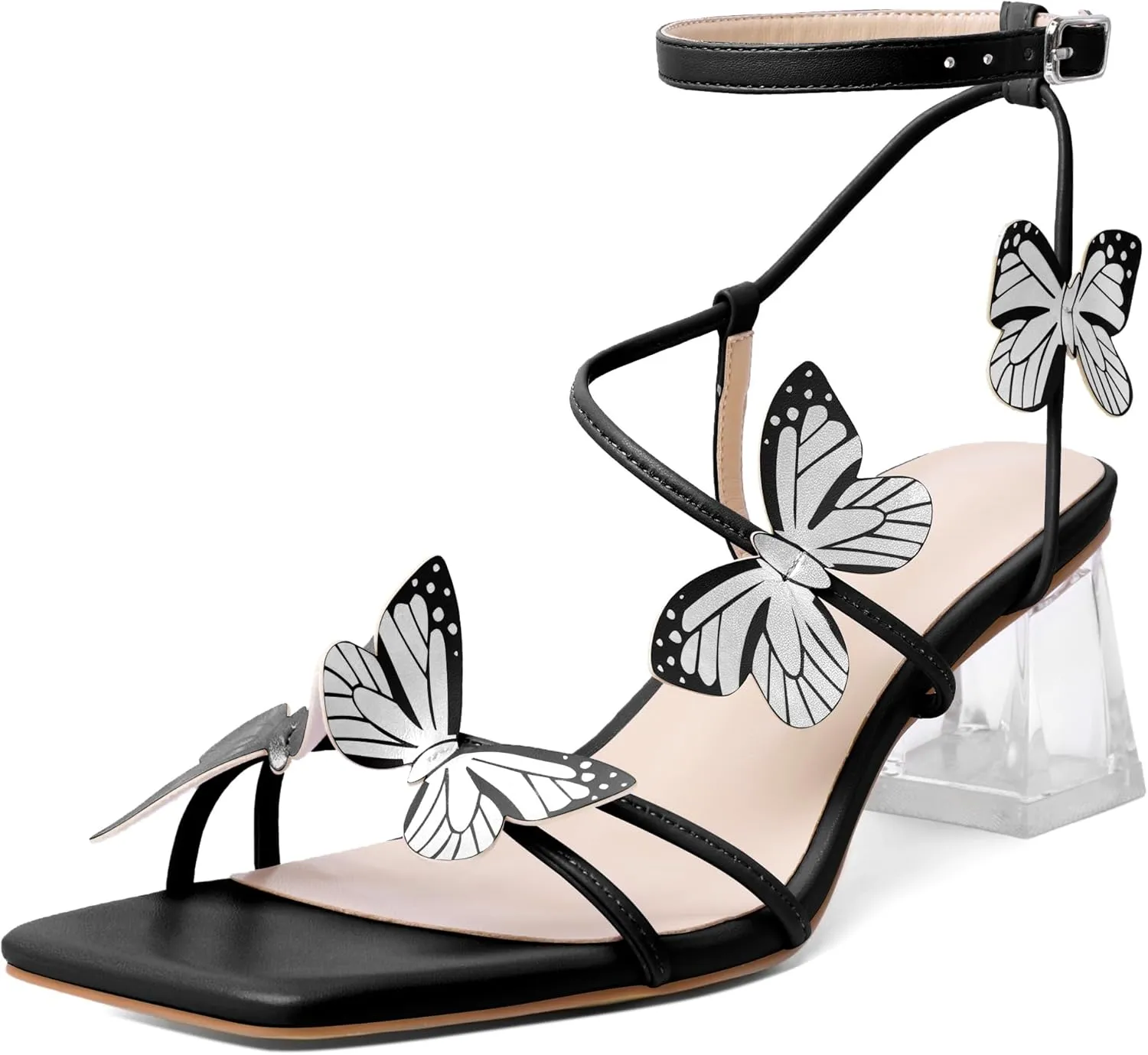Zamikoo Women's Heeled Sandals Square Open Toe Ankle Strap Block Heels Strappy Clear Heels Chunky Low Heels