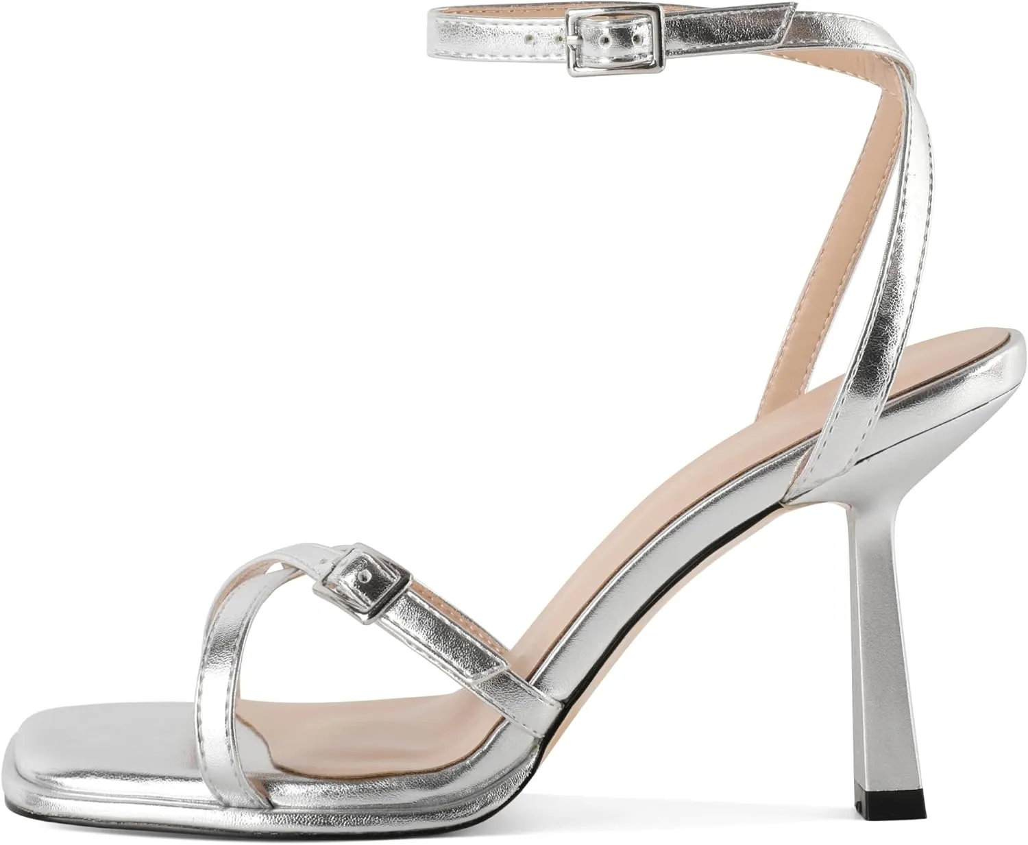 Zamikoo Womens Heeled Sandals Square Open Toe Cross Strappy Stiletto Ankle Strap High Heels Sandals for Women Summer 3.5 Inches