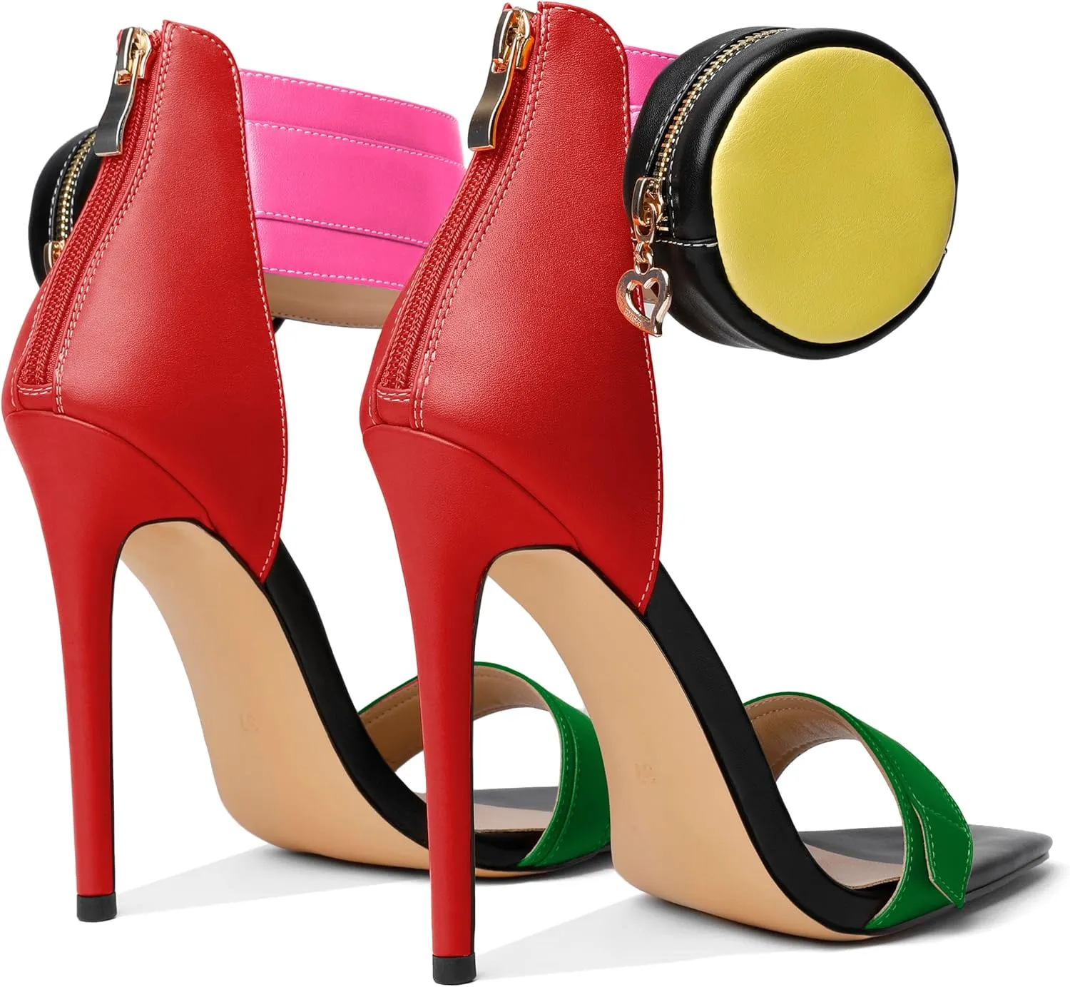 Zamikoo Women's High Heel Sandals, Ankle Strap Open Toe Heels, Pointy Toe Stiletto Heeled Sandals with Side Pouch 4.7 Inches, Sexy Fashion Ladies High Heels Zip Closure