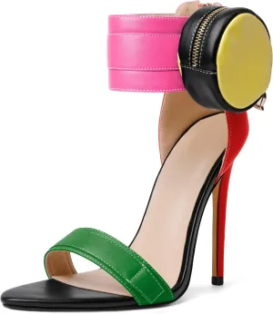 Zamikoo Women's High Heel Sandals, Ankle Strap Open Toe Heels, Pointy Toe Stiletto Heeled Sandals with Side Pouch 4.7 Inches, Sexy Fashion Ladies High Heels Zip Closure