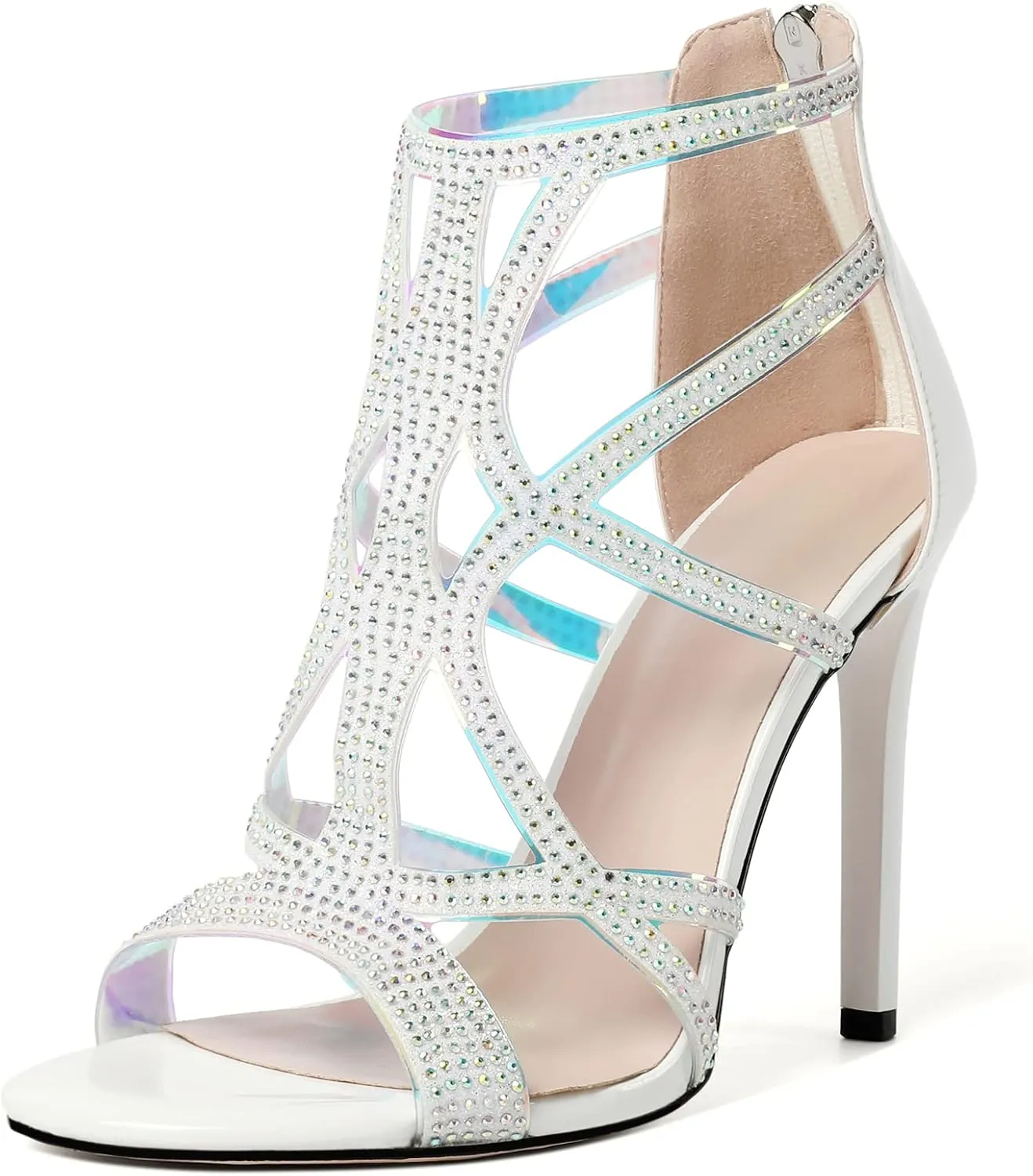 Zamikoo Women's High Heel Sandals, Open Toe Woman Sandals Rhinestone, Cutout Strappy Gladiator Heels, Sparkly Stiletto Heels Pumps Shoes for Dress Party Evening 4 Inch