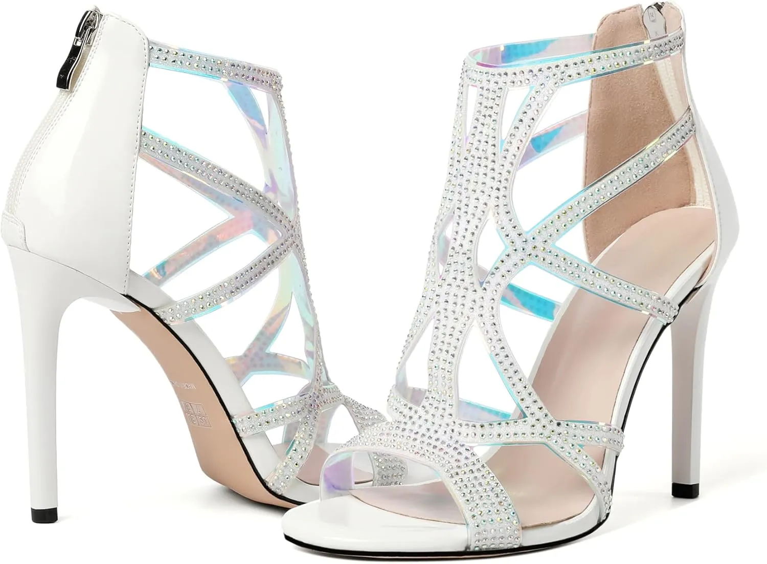 Zamikoo Women's High Heel Sandals, Open Toe Woman Sandals Rhinestone, Cutout Strappy Gladiator Heels, Sparkly Stiletto Heels Pumps Shoes for Dress Party Evening 4 Inch
