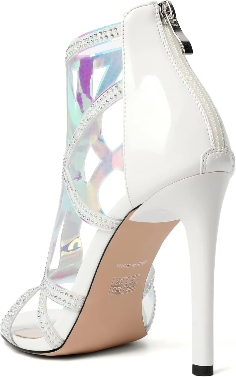 Zamikoo Women's High Heel Sandals, Open Toe Woman Sandals Rhinestone, Cutout Strappy Gladiator Heels, Sparkly Stiletto Heels Pumps Shoes for Dress Party Evening 4 Inch