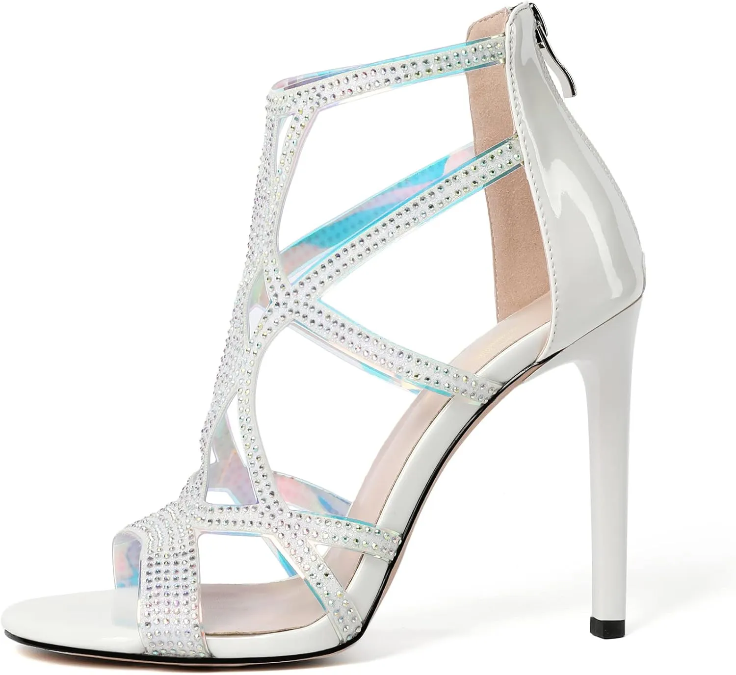 Zamikoo Women's High Heel Sandals, Open Toe Woman Sandals Rhinestone, Cutout Strappy Gladiator Heels, Sparkly Stiletto Heels Pumps Shoes for Dress Party Evening 4 Inch