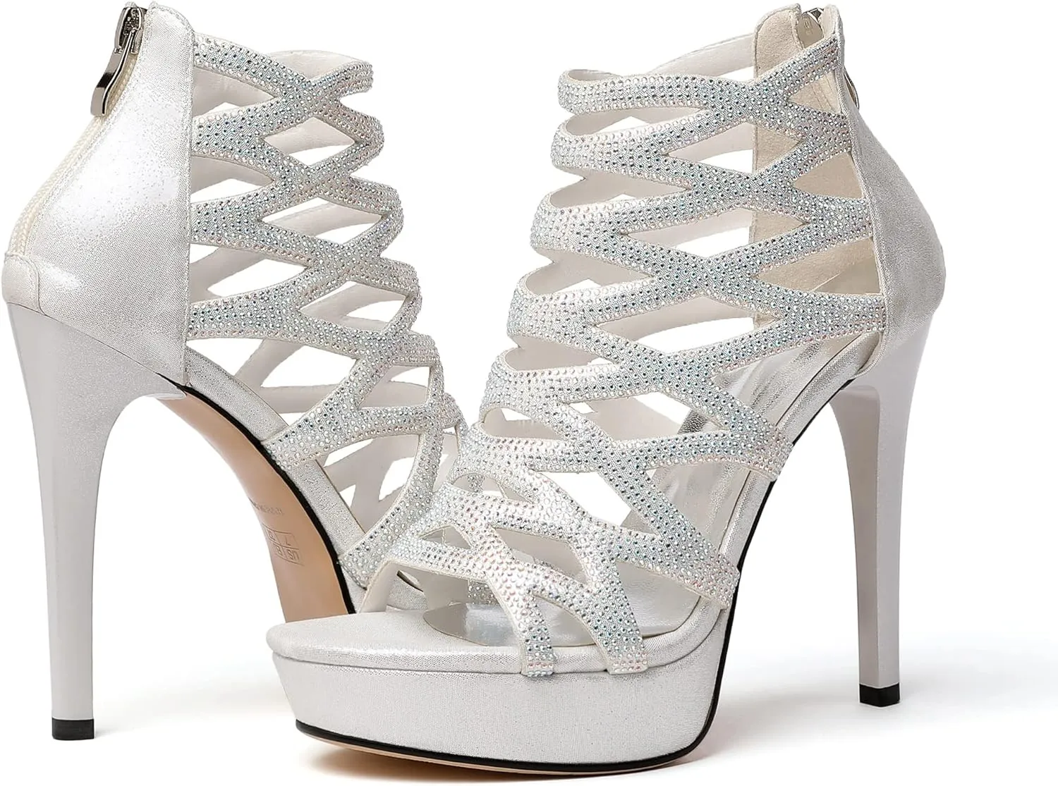 Zamikoo Women's High Heel Sandals Rhinestone, Cutout Gladiator Heels, Open Toe Stiletto Heel Platform Sandals, Sparkly Heels Pumps Shoes for Dress Party Evening Summer 5 Inch