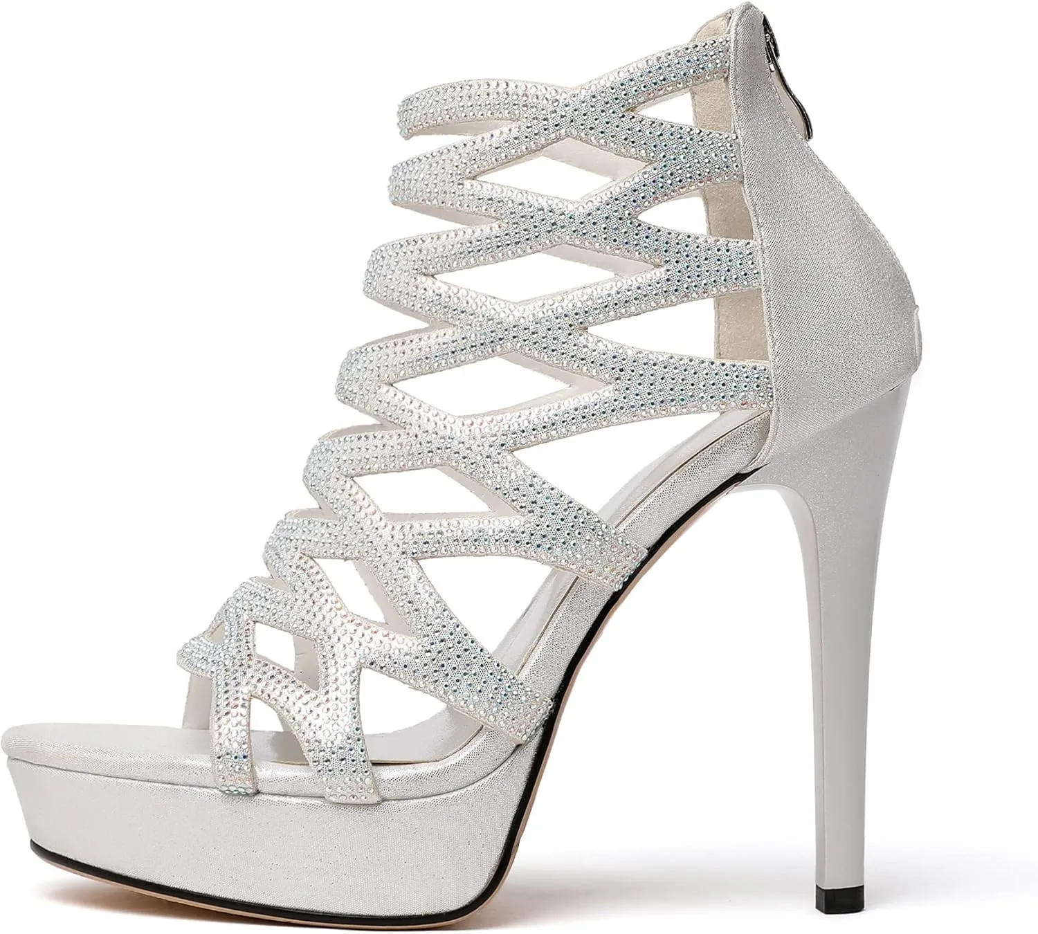 Zamikoo Women's High Heel Sandals Rhinestone, Cutout Gladiator Heels, Open Toe Stiletto Heel Platform Sandals, Sparkly Heels Pumps Shoes for Dress Party Evening Summer 5 Inch