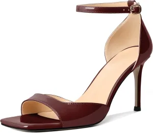 Zamikoo Women's High Heels, Open Toe Ankle Strap High Heeled Sandals, Square Toe Stiletto Heel Dress Pumps Shoes Office Wedding Work Evening 3.5 Inch