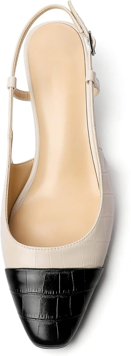 Zamikoo Women's Slingback Pumps with Adjustable Strap, Square Cap Toe Kitten Heels, Comfortable 2 Inches Low Heeled Sandals, Dress Shoes for Wedding Work Party