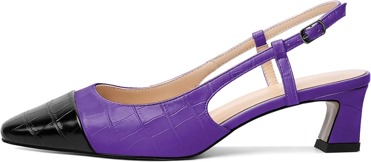 Zamikoo Women's Slingback Pumps with Adjustable Strap, Square Cap Toe Kitten Heels, Comfortable 2 Inches Low Heeled Sandals, Dress Shoes for Wedding Work Party