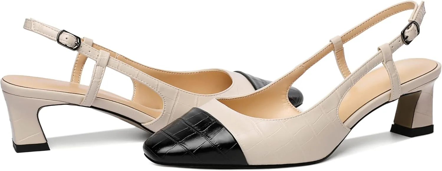 Zamikoo Women's Slingback Pumps with Adjustable Strap, Square Cap Toe Kitten Heels, Comfortable 2 Inches Low Heeled Sandals, Dress Shoes for Wedding Work Party