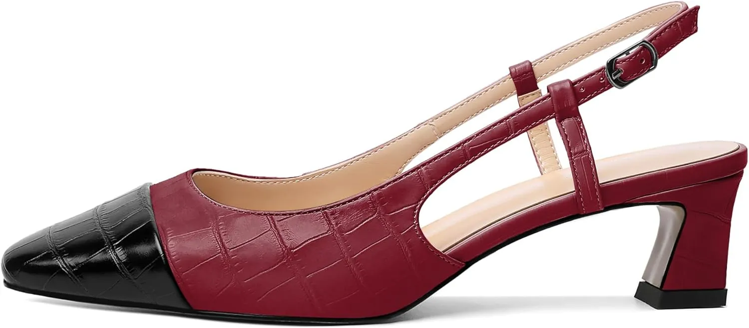 Zamikoo Women's Slingback Pumps with Adjustable Strap, Square Cap Toe Kitten Heels, Comfortable 2 Inches Low Heeled Sandals, Dress Shoes for Wedding Work Party