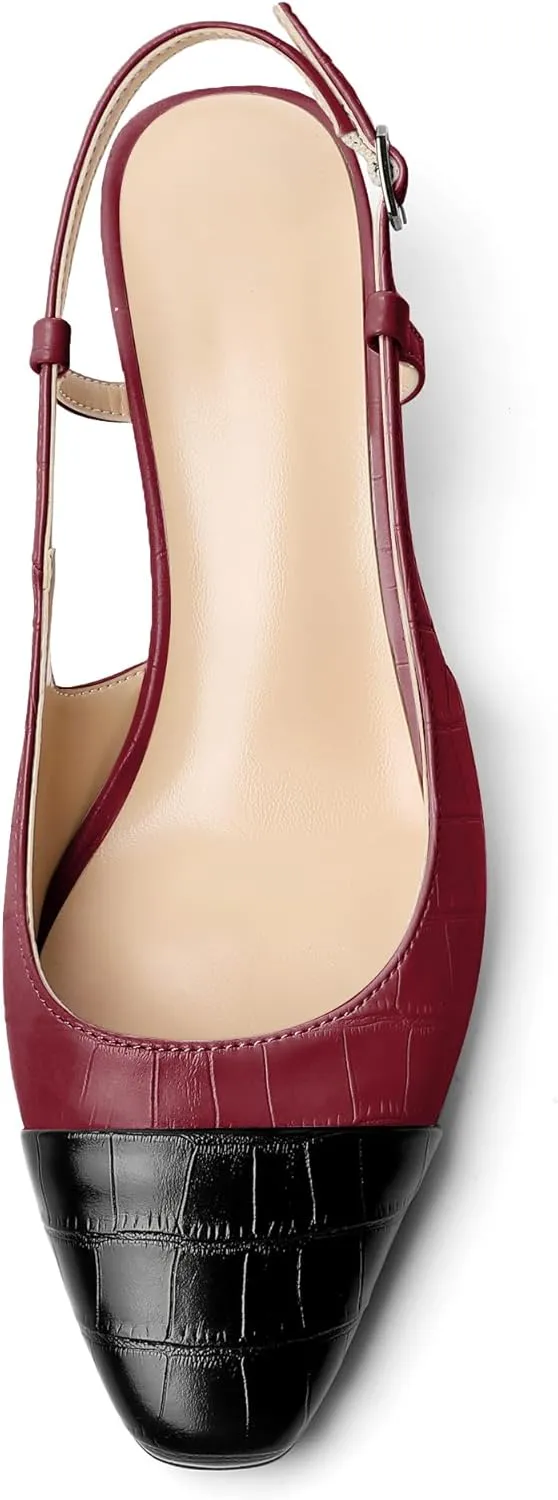 Zamikoo Women's Slingback Pumps with Adjustable Strap, Square Cap Toe Kitten Heels, Comfortable 2 Inches Low Heeled Sandals, Dress Shoes for Wedding Work Party