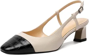 Zamikoo Women's Slingback Pumps with Adjustable Strap, Square Cap Toe Kitten Heels, Comfortable 2 Inches Low Heeled Sandals, Dress Shoes for Wedding Work Party