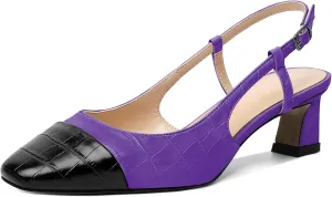 Zamikoo Women's Slingback Pumps with Adjustable Strap, Square Cap Toe Kitten Heels, Comfortable 2 Inches Low Heeled Sandals, Dress Shoes for Wedding Work Party