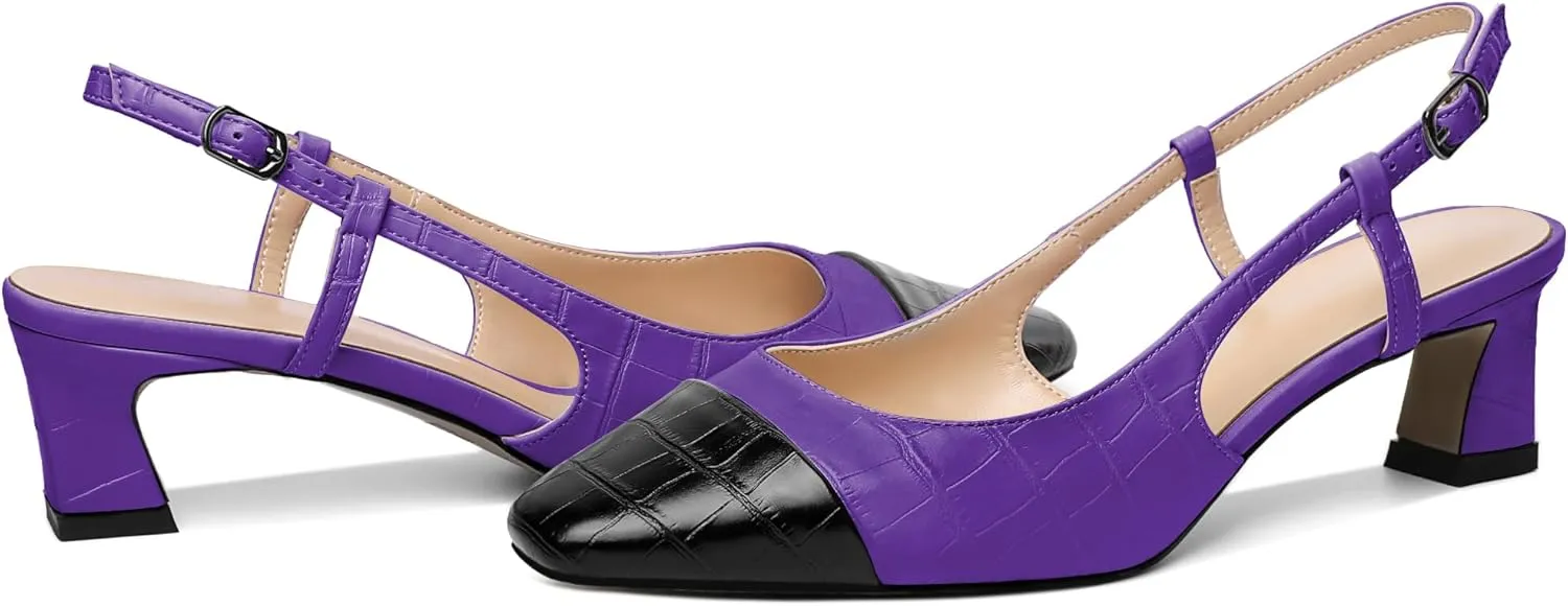 Zamikoo Women's Slingback Pumps with Adjustable Strap, Square Cap Toe Kitten Heels, Comfortable 2 Inches Low Heeled Sandals, Dress Shoes for Wedding Work Party