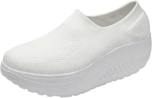 ZBYY Walking Shoes for Women Summer Arch Support Slip On Sneakers Breathable Comfortable Wedge Platform Loafers