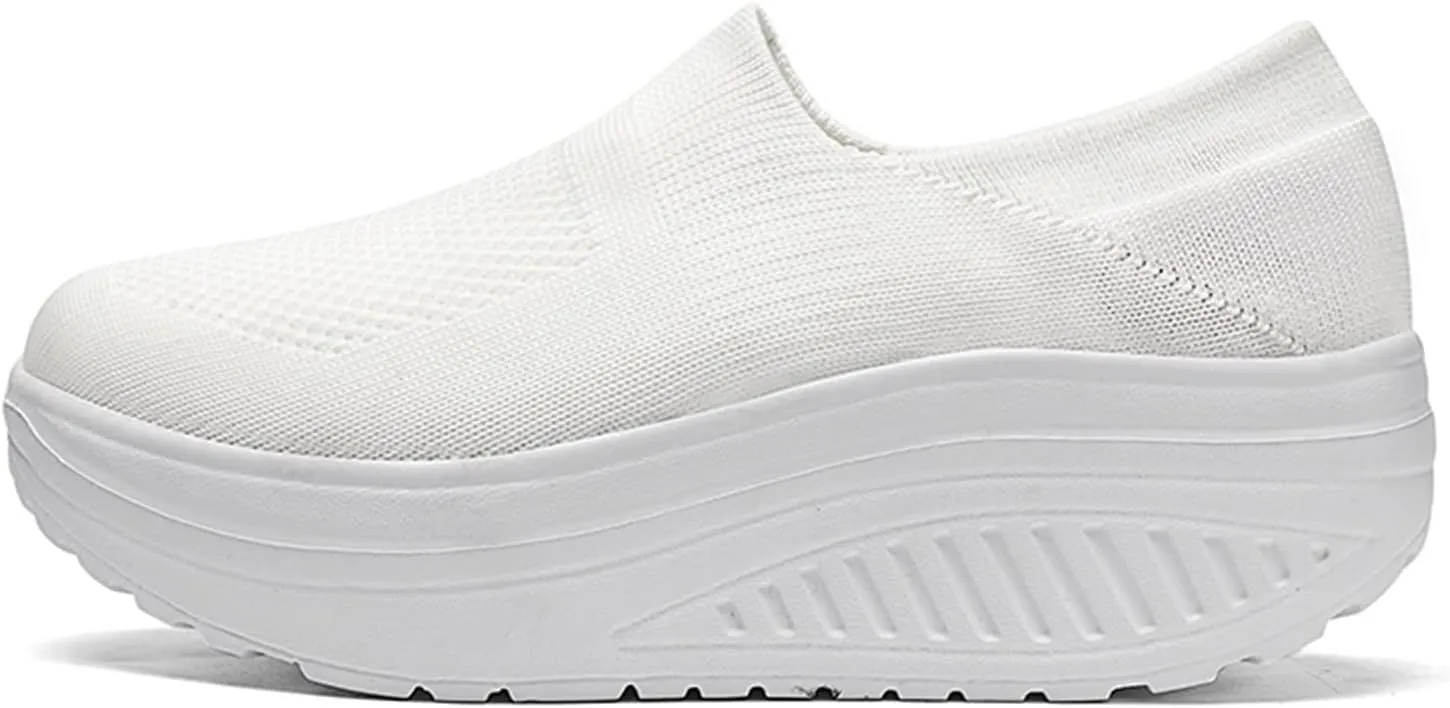 ZBYY Walking Shoes for Women Summer Arch Support Slip On Sneakers Breathable Comfortable Wedge Platform Loafers