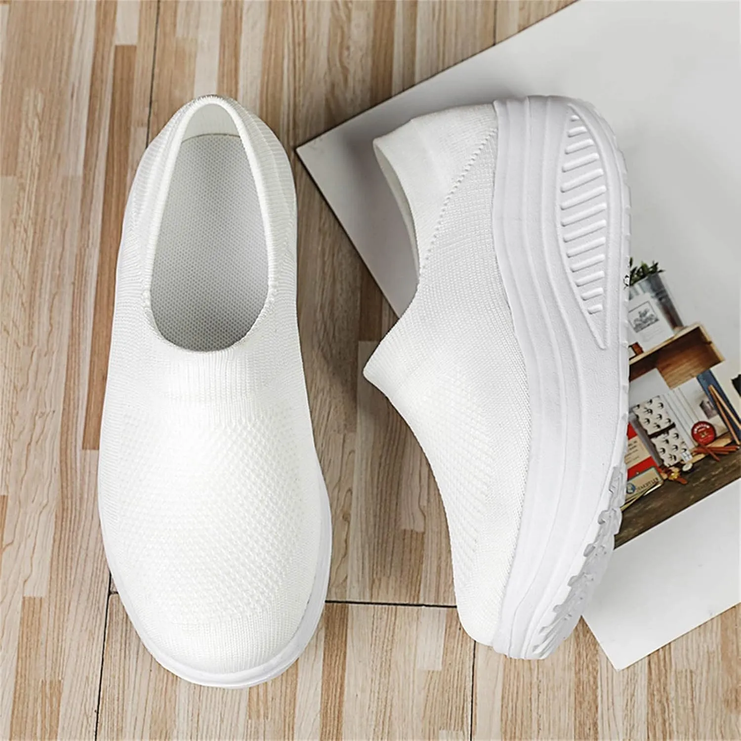 ZBYY Walking Shoes for Women Summer Arch Support Slip On Sneakers Breathable Comfortable Wedge Platform Loafers