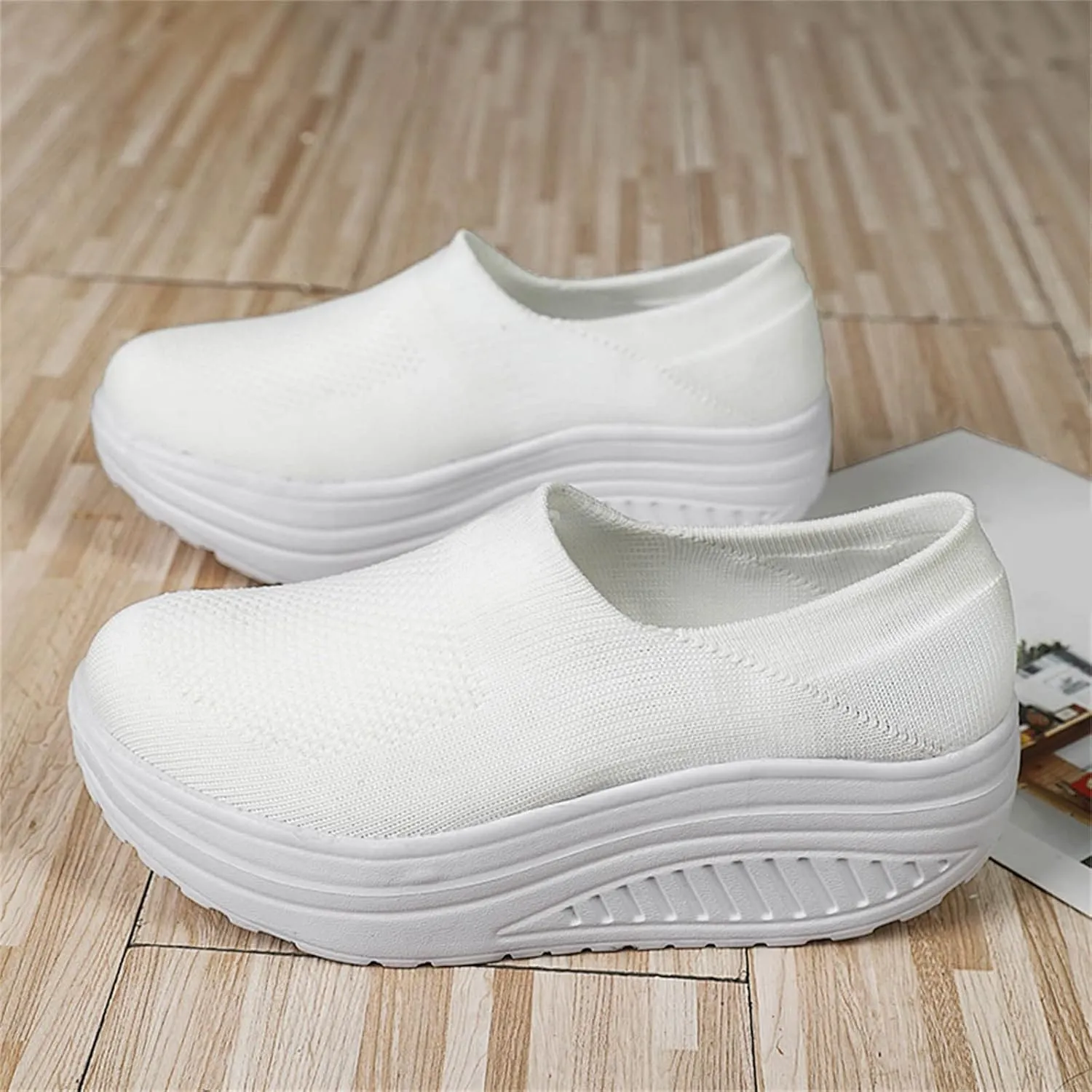 ZBYY Walking Shoes for Women Summer Arch Support Slip On Sneakers Breathable Comfortable Wedge Platform Loafers