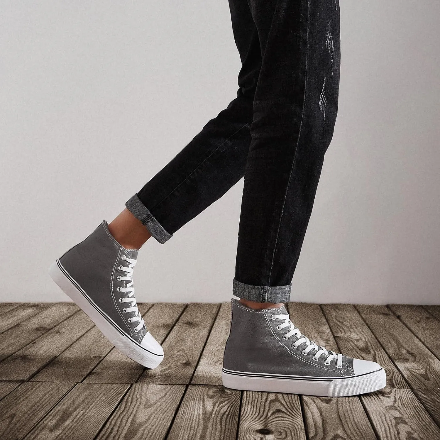 ZGR Men's High Top Canvas Sneakers Lace Up Classic Casual Walking Shoes
