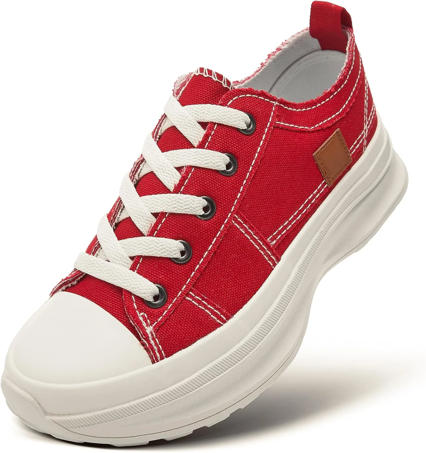 ZGR Womens Low Top Platform Sneakers,White Canvas Sneakers,Casual Platform Tennis Shoes