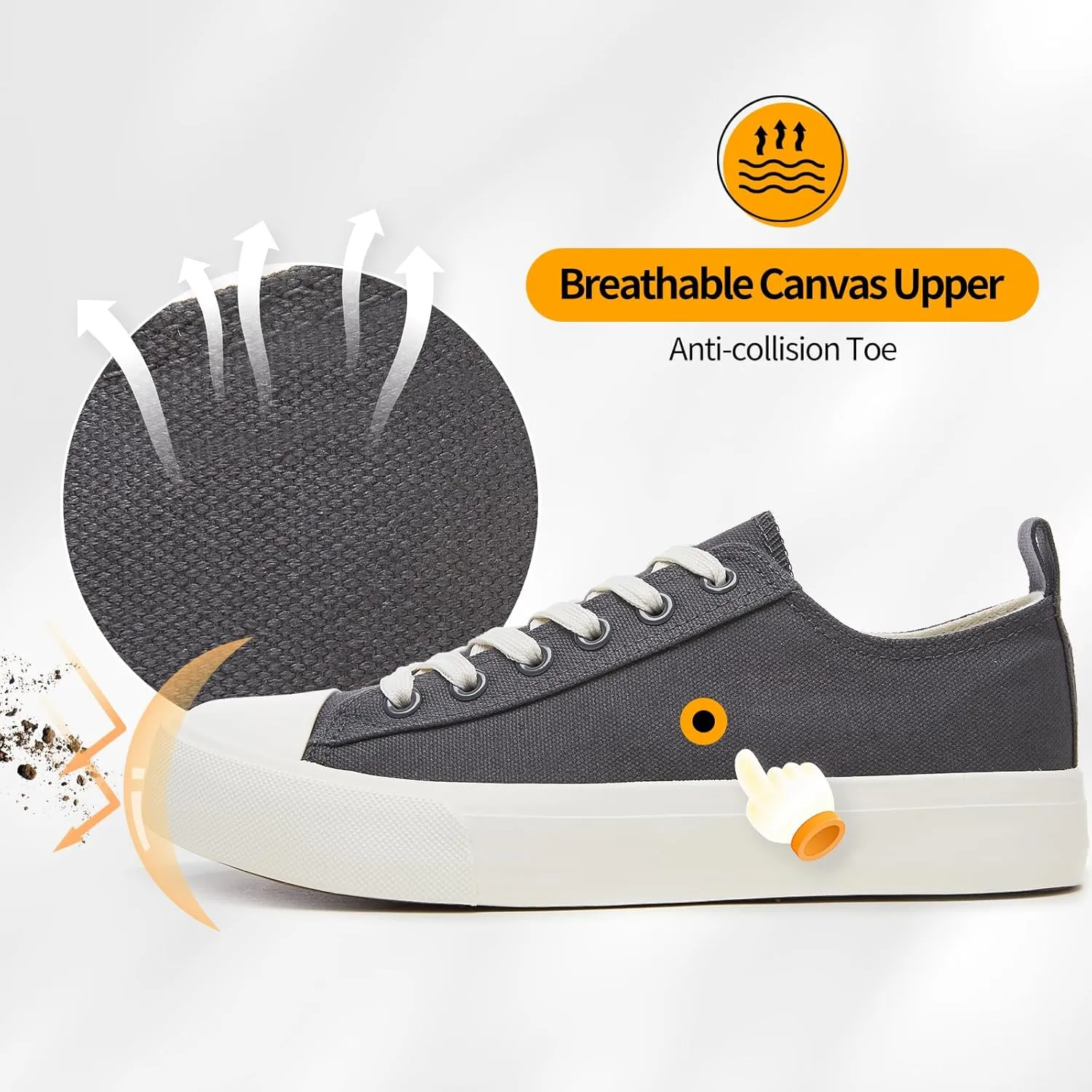 ZGR Womens White Canvas Sneakers,Classic Black Canvas Shoes,Casual Fashion Sneakers