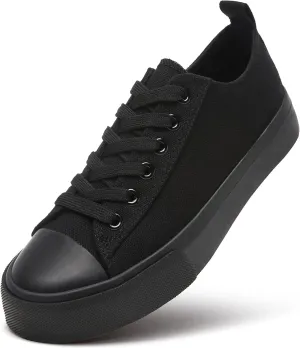 ZGR Womens White Canvas Sneakers,Classic Black Canvas Shoes,Casual Fashion Sneakers