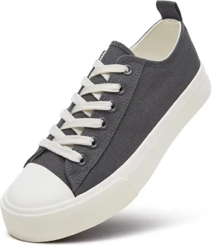 ZGR Womens White Canvas Sneakers,Classic Black Canvas Shoes,Casual Fashion Sneakers