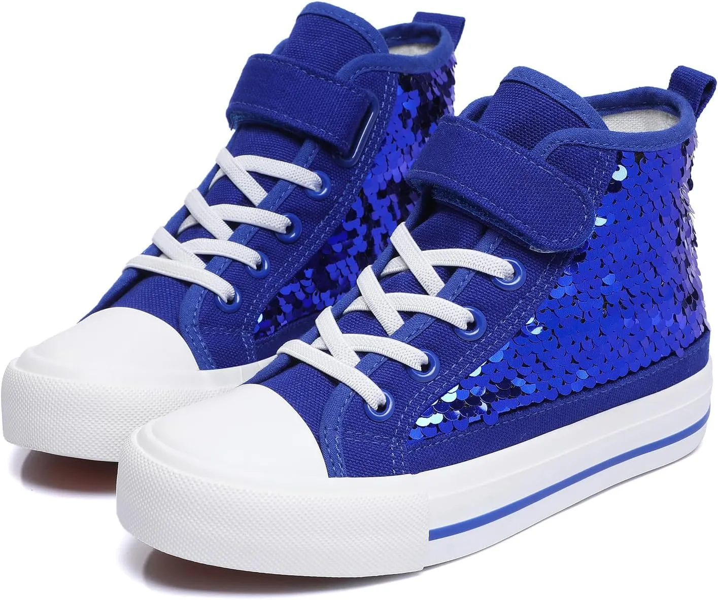 Zoroadke Kids Sparkle Sequins High Top Casual Adjustable Strap Canvas Shoes Girls and Boys Glitter Sneakers