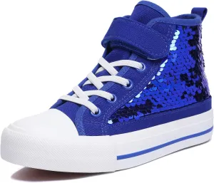 Zoroadke Kids Sparkle Sequins High Top Casual Adjustable Strap Canvas Shoes Girls and Boys Glitter Sneakers