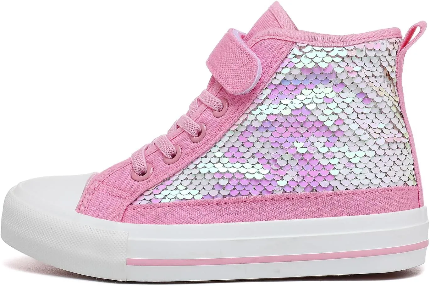 Zoroadke Kids Sparkle Sequins High Top Casual Adjustable Strap Canvas Shoes Girls and Boys Glitter Sneakers