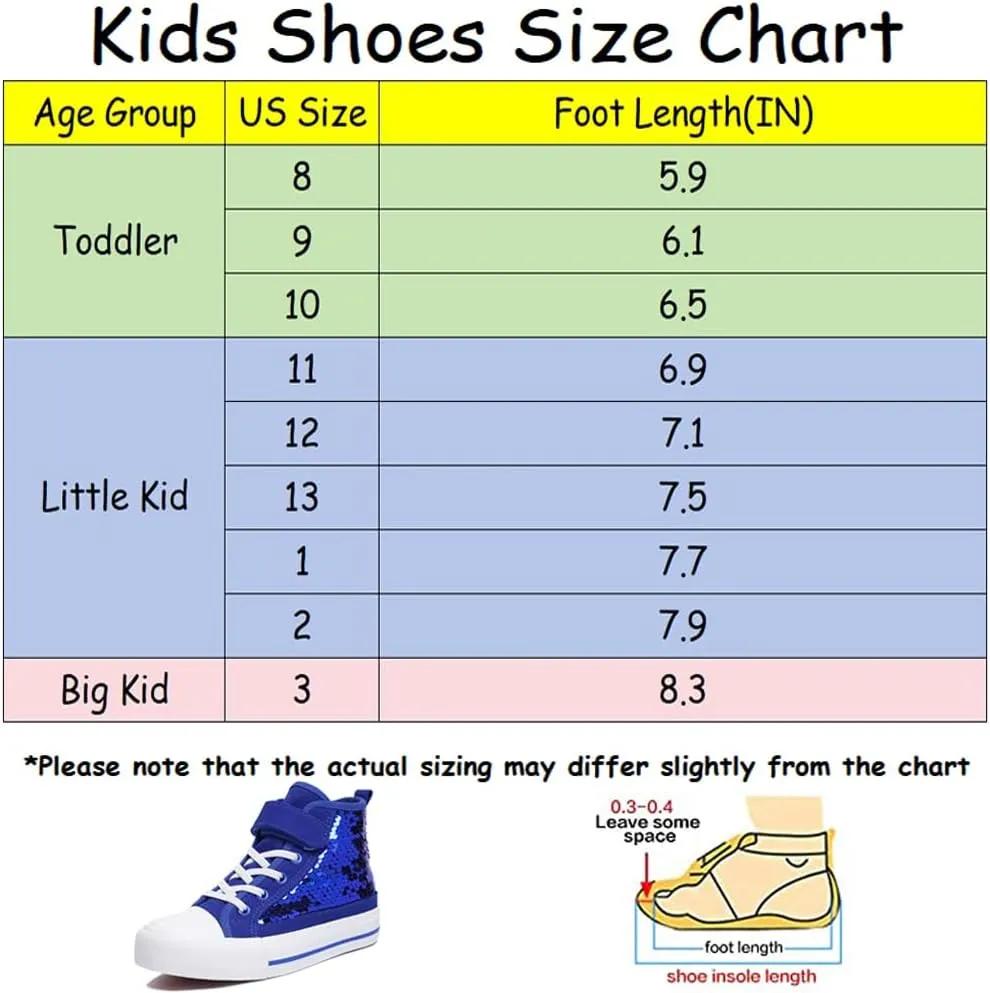 Zoroadke Kids Sparkle Sequins High Top Casual Adjustable Strap Canvas Shoes Girls and Boys Glitter Sneakers