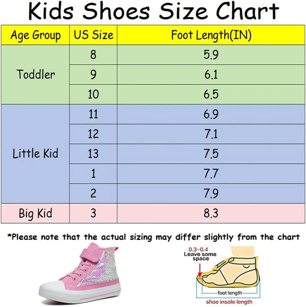 Zoroadke Kids Sparkle Sequins High Top Casual Adjustable Strap Canvas Shoes Girls and Boys Glitter Sneakers
