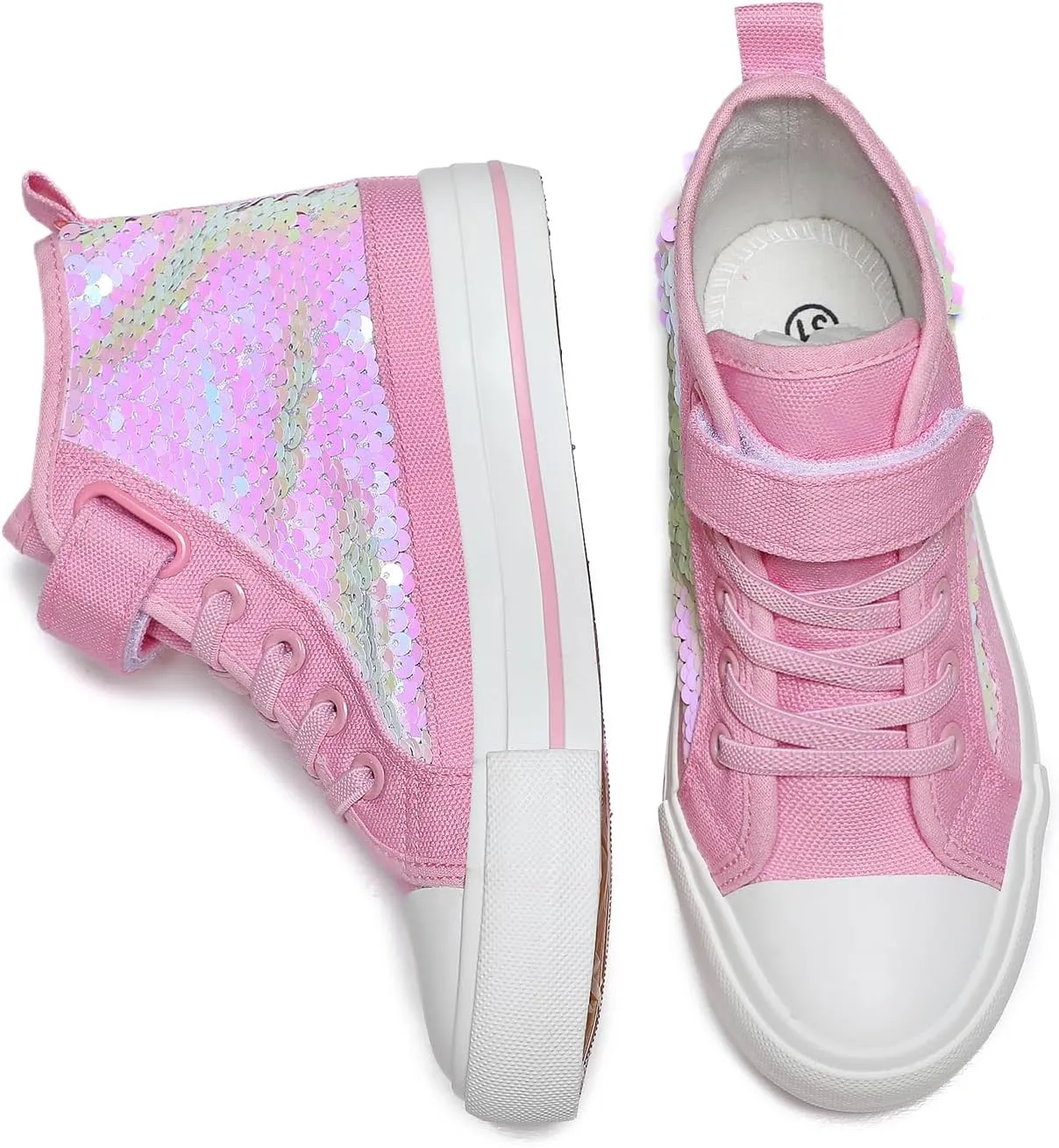 Zoroadke Kids Sparkle Sequins High Top Casual Adjustable Strap Canvas Shoes Girls and Boys Glitter Sneakers