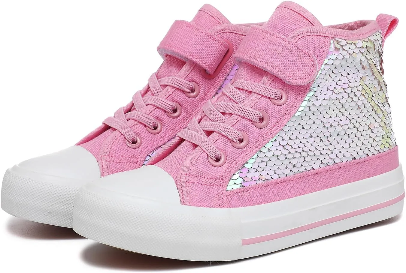 Zoroadke Kids Sparkle Sequins High Top Casual Adjustable Strap Canvas Shoes Girls and Boys Glitter Sneakers