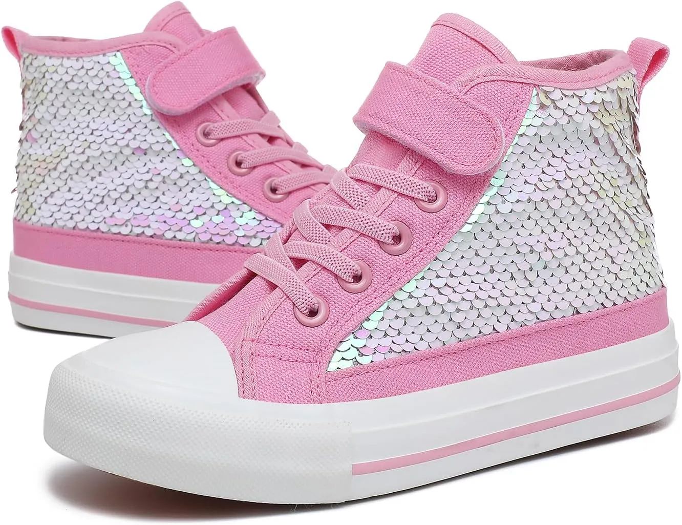 Zoroadke Kids Sparkle Sequins High Top Casual Adjustable Strap Canvas Shoes Girls and Boys Glitter Sneakers