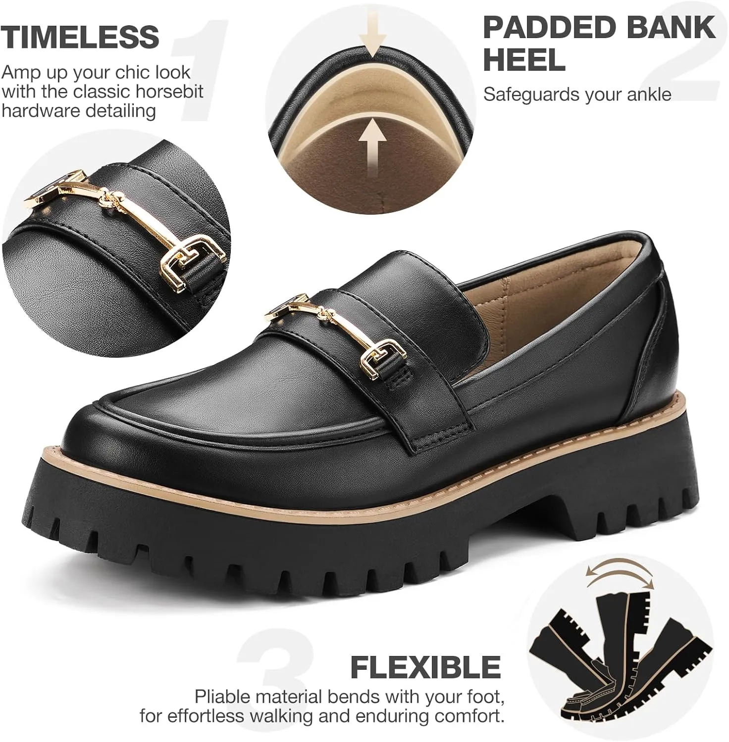 ZURIN Loafers for Women Platform Chunky Heel Loafers Lug Sole Penny Loafers Comfortable Womens Business Casual Shoes