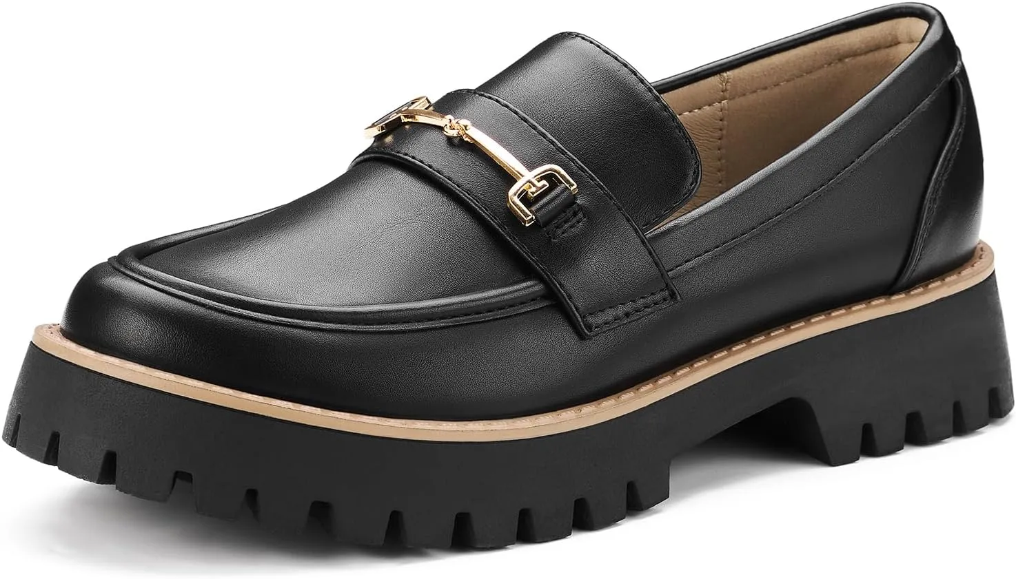 ZURIN Loafers for Women Platform Chunky Heel Loafers Lug Sole Penny Loafers Comfortable Womens Business Casual Shoes