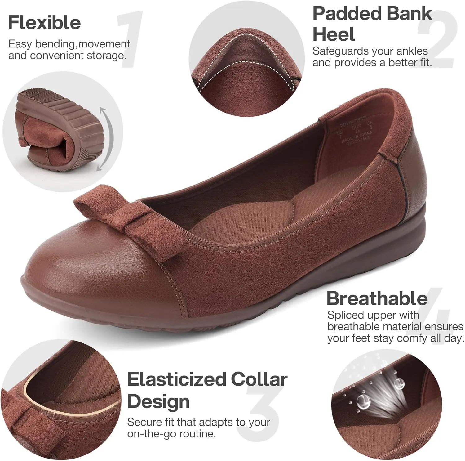 ZURIN Women's Comfortable Ballet Dressy Flats Round Toe Flats Slip On Flats Dress Work Shoes for Business Casual Office